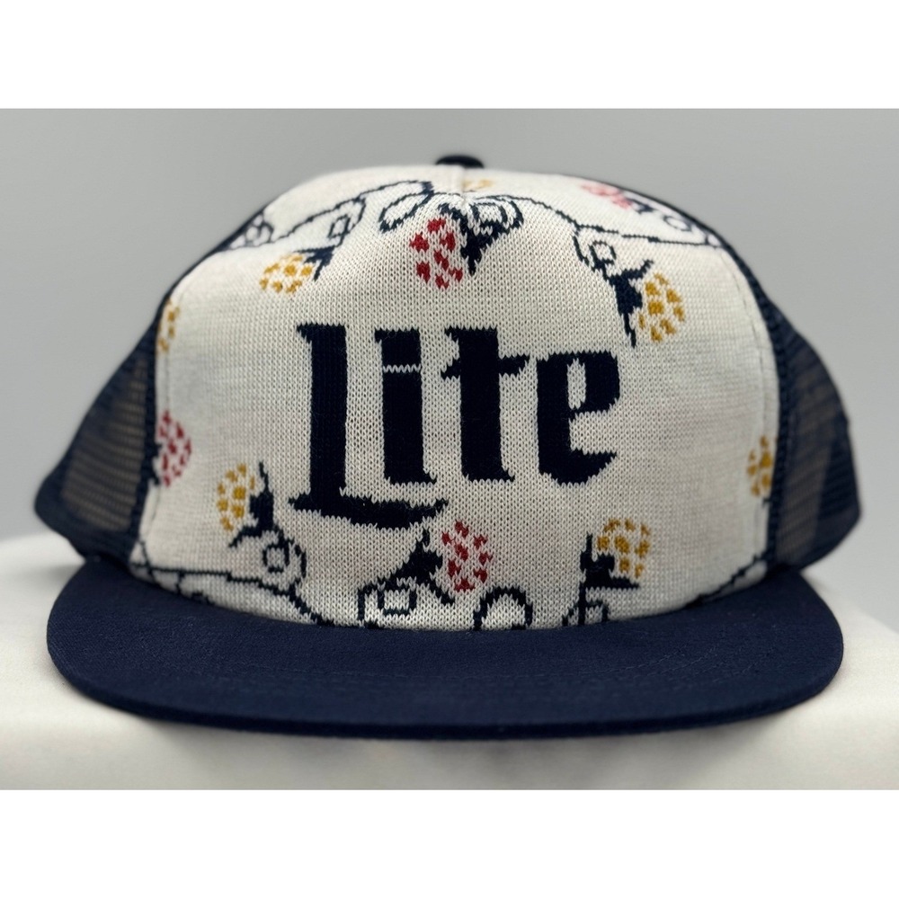 Miller Lite Truckers Cap / Hat - Knit - Holiday - NEW - Blue & White - OSFA